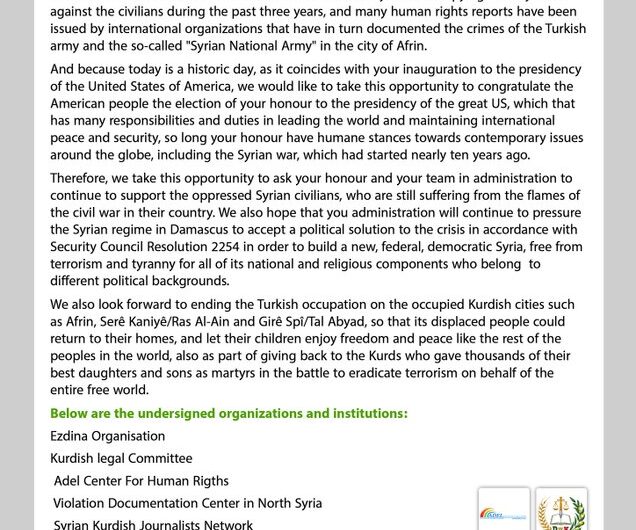 Civil society and human rights organizations send a letter to President Joe Biden